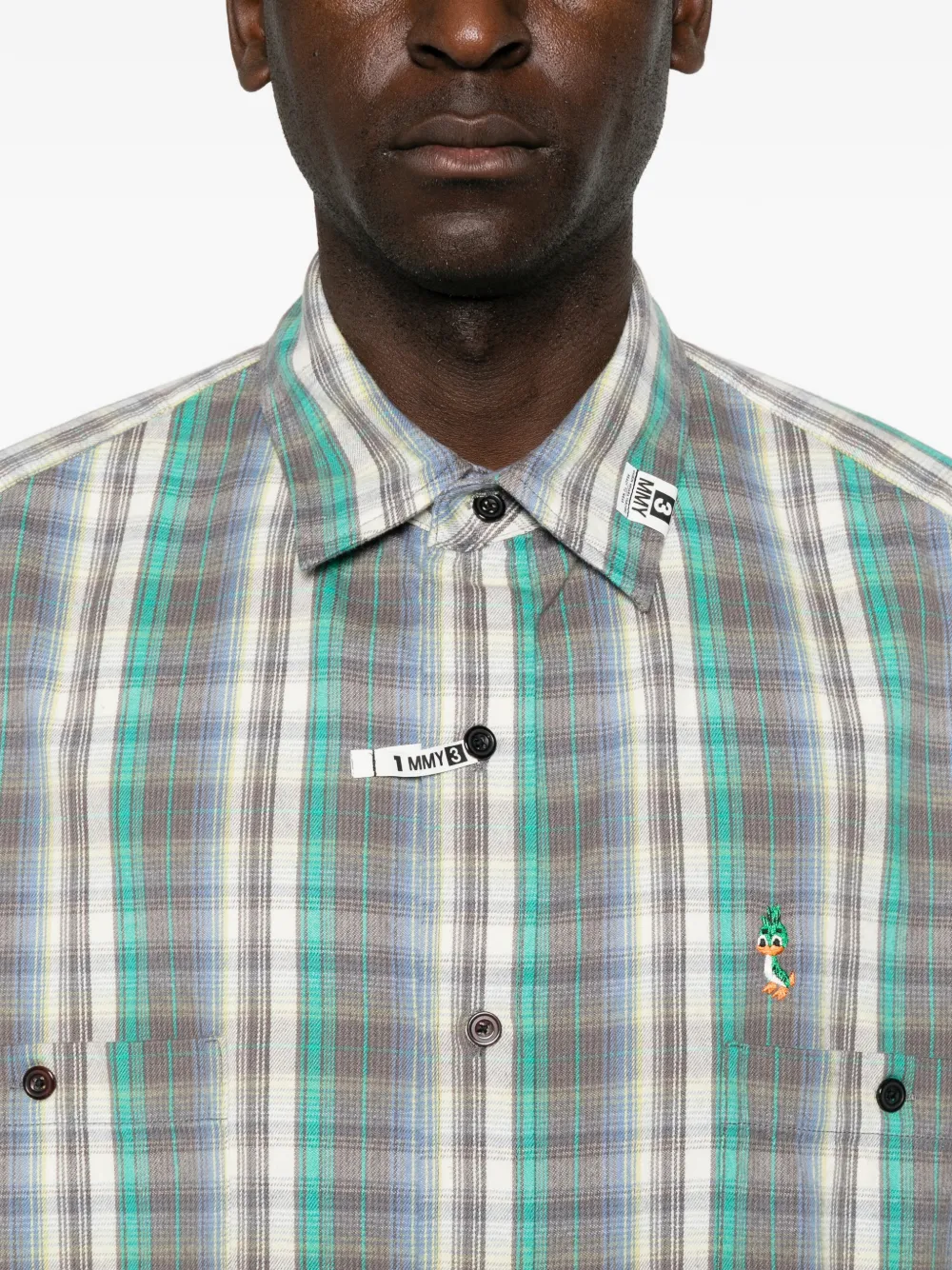 Maison MIHARA YASUHIRO check-pattern logo-patch shirt Groen