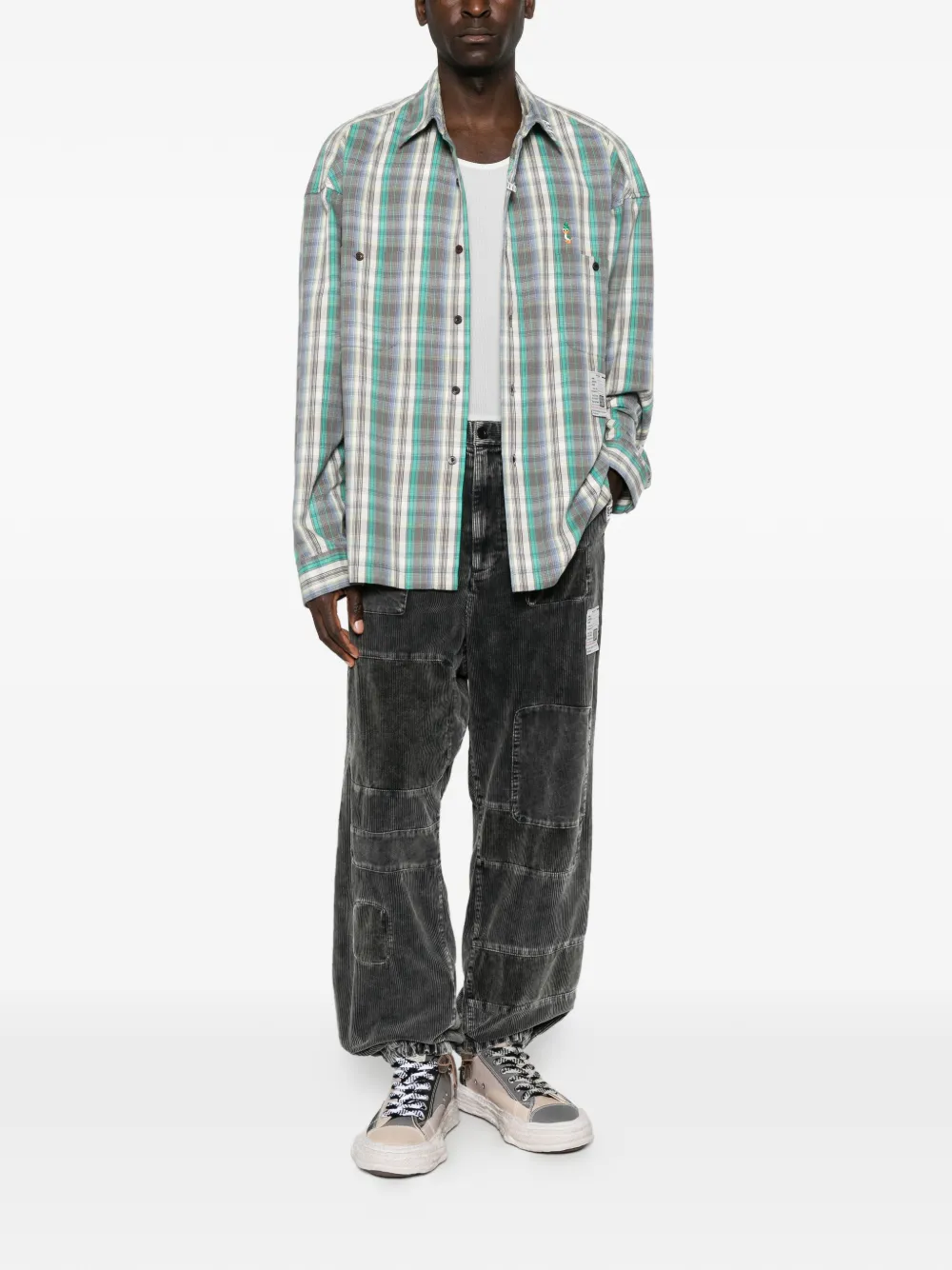 Maison MIHARA YASUHIRO check-pattern logo-patch shirt Groen