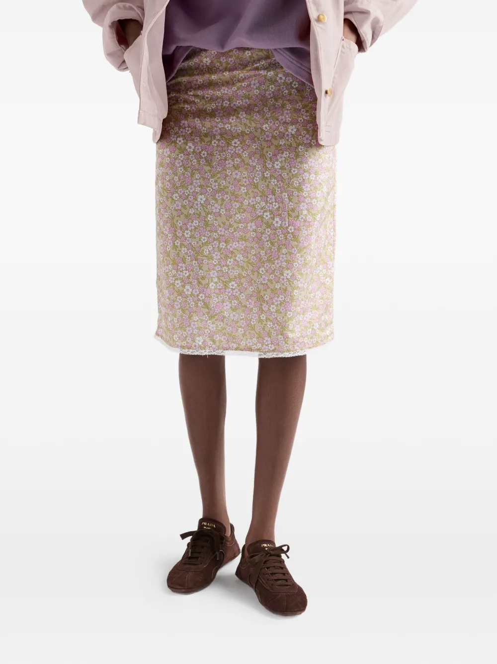 Prada Re-Nylon midi-rok met bloemenprint Roze