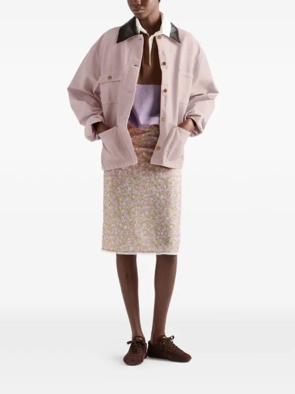 Prada floral-print Re-Nylon midi-skirt | Pink | FARFETCH