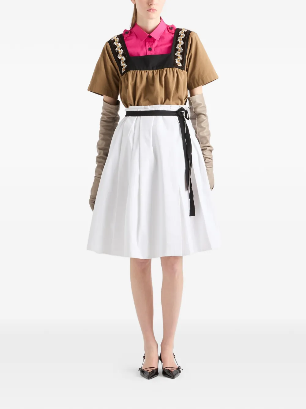 belted gabardine skirt