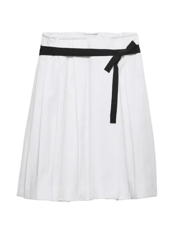Prada Belted Gabardine Skirt in White