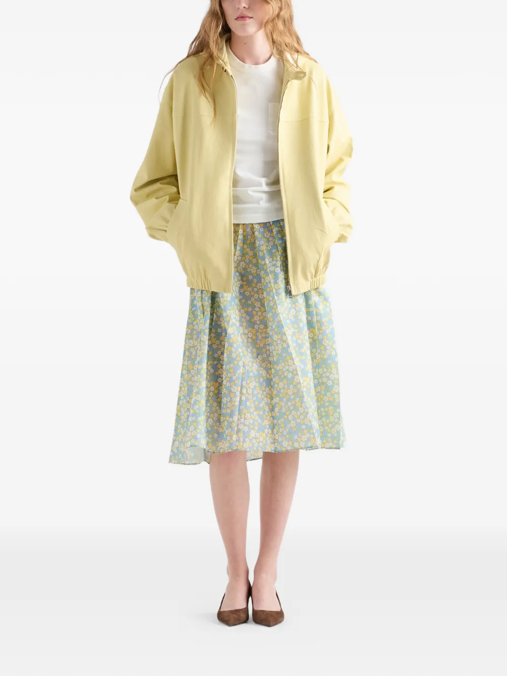  Prada Full Floral-print Re-nylon Skirt - Blue 