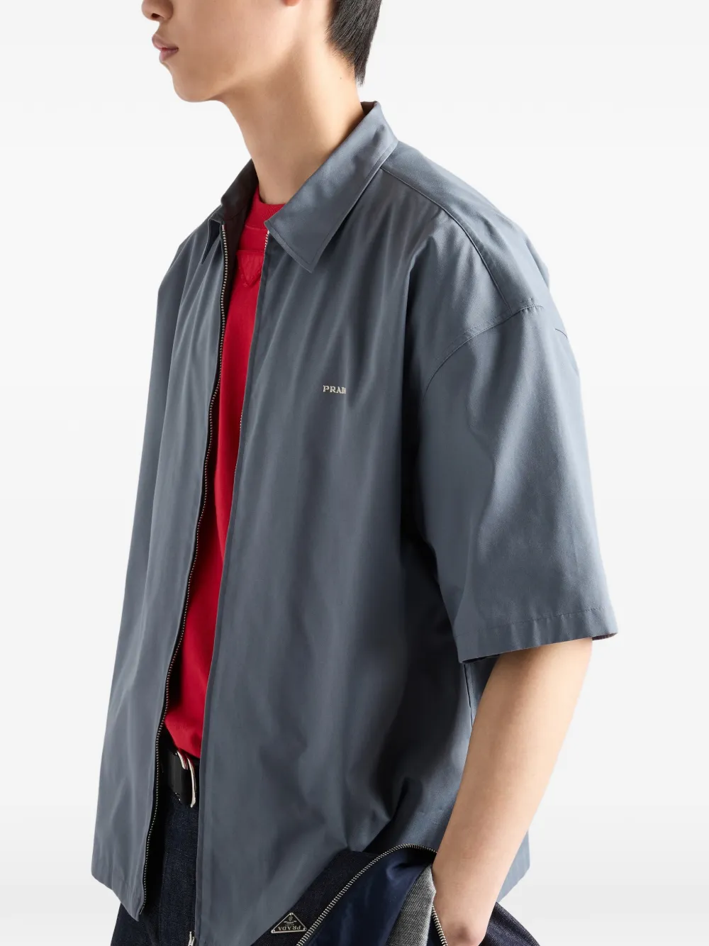 Prada short-sleeved Technical Cotton Shirt | Grey | FARFETCH ZA