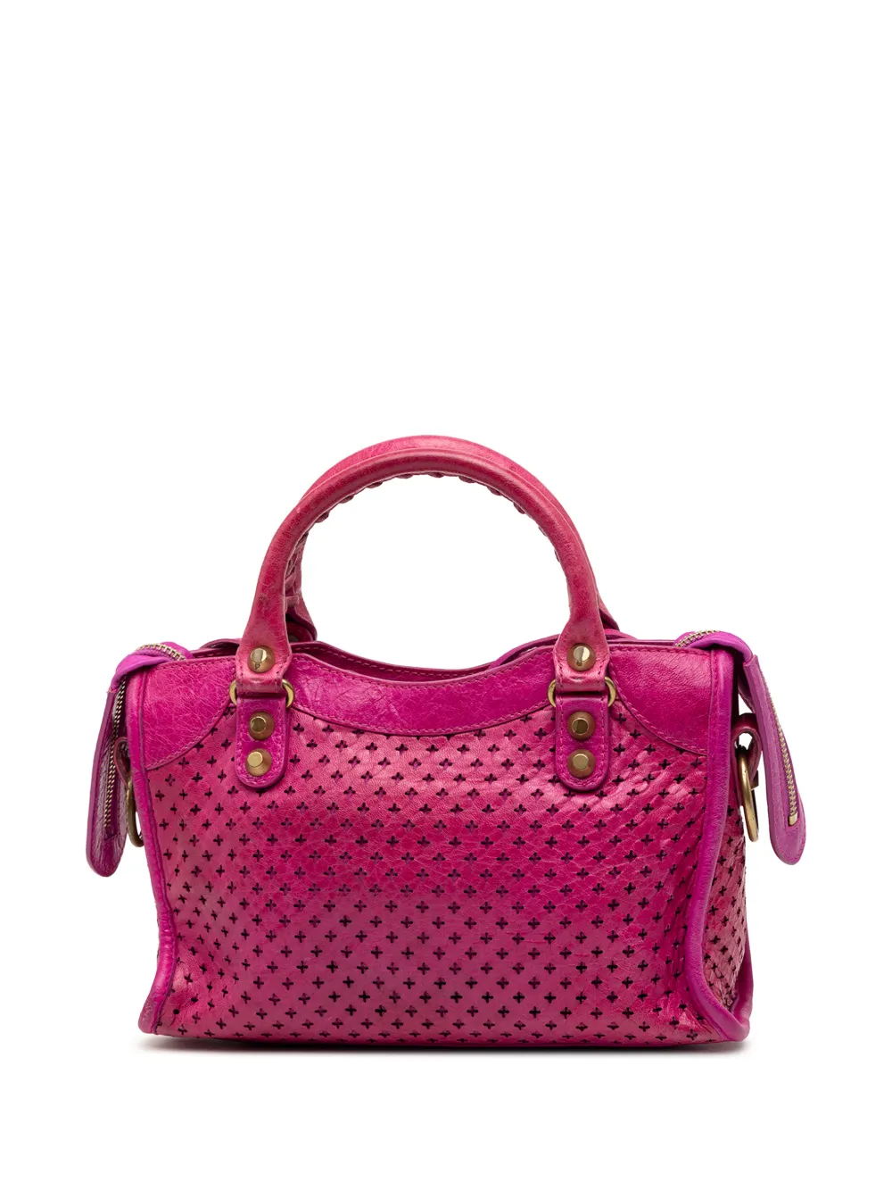  Balenciaga Pre-owned 2013 Mini Lambskin Motocross Stadio Laser Cut Cross Classic City Satchel - Pink 