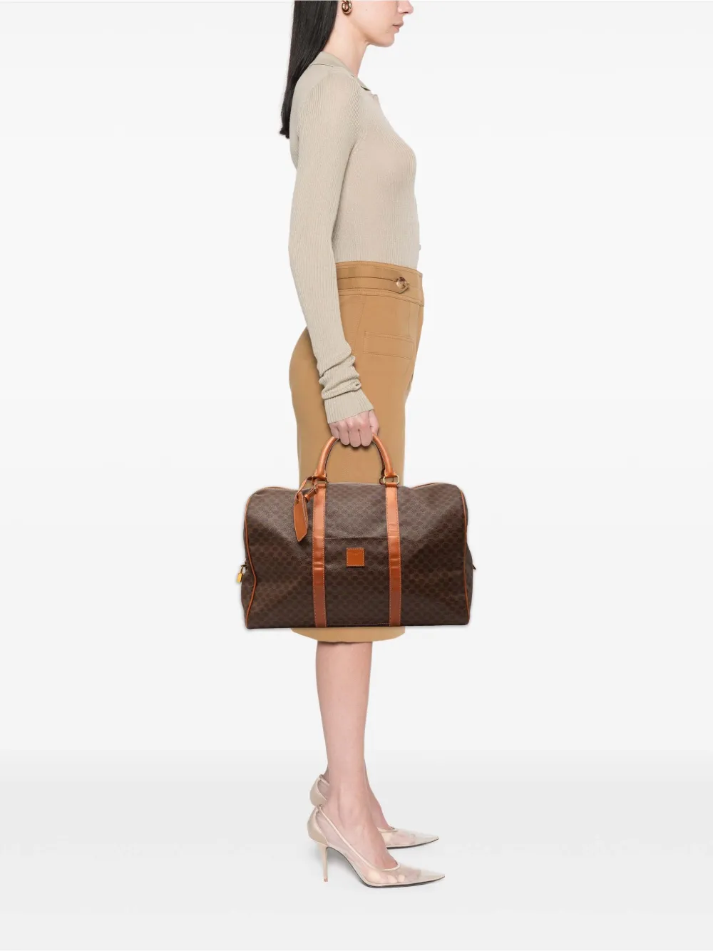  Celine Pre-owned 20th Century Macadam Coated Canvas Travel Bag - Brown 
