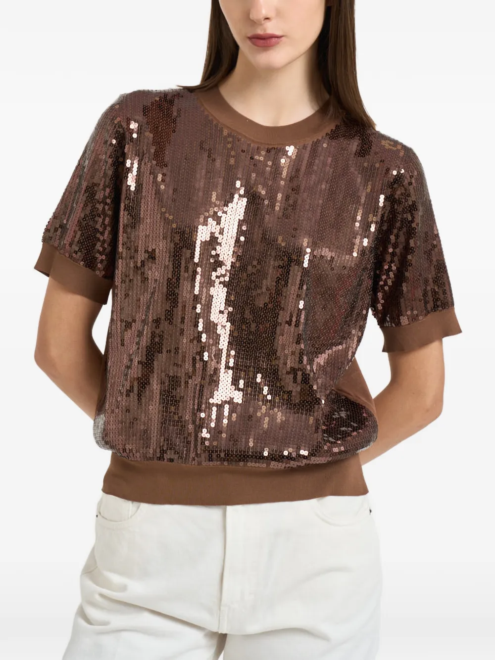 LIU JO sequin-embellished short-sleeve blouse - Braun
