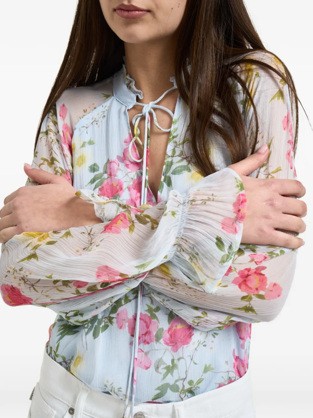  Liu Jo Ruffled Floral-print Blouse - Blue 
