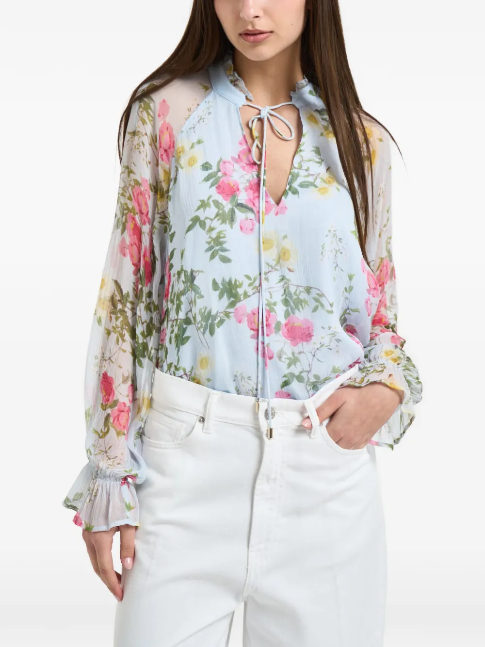 LIU JO ruffled floral-print blouse - Blu