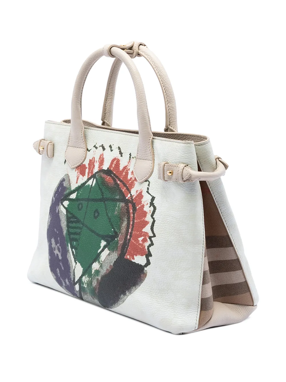  Burberry Pre-owned 2000-2017 Medium Leather And House Check Canvas Pallas Head Banner Satchel - White 