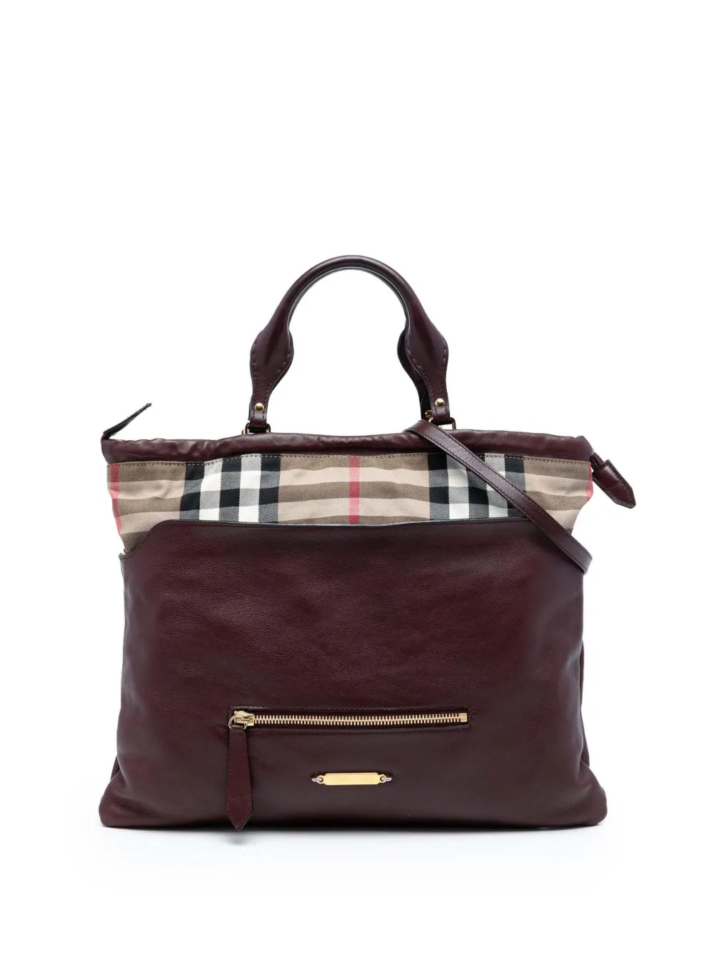 Burberry Pre-Owned 2000-2017 House Check Trimmed Leather Big Crush Convertible Tote satchel - Rosso