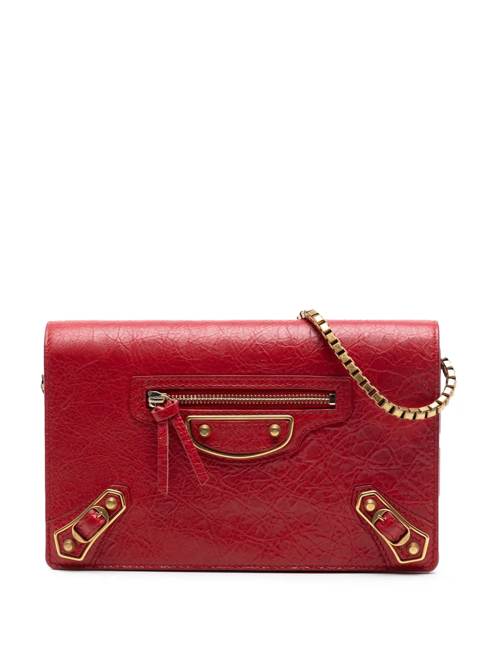 Balenciaga Pre-Owned 2017 Lambskin Motocross Metallic Edge Wallet on Chain crossbody bag - Rosso