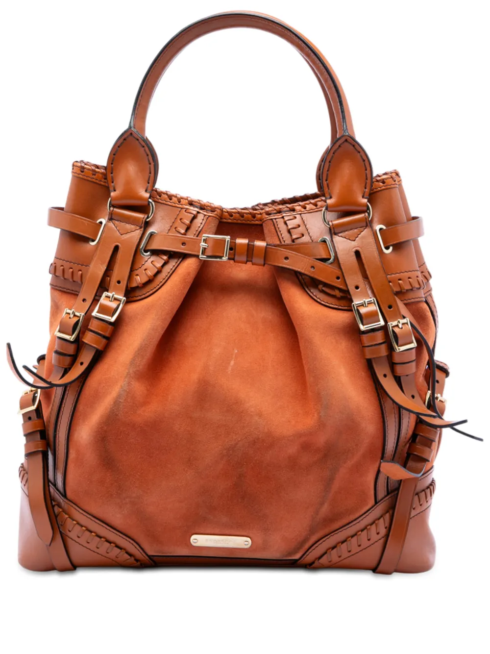 Burberry Pre-Owned 2000-2017 Suede and Calfskin Whipstitch Bridle tote bag - Marrone