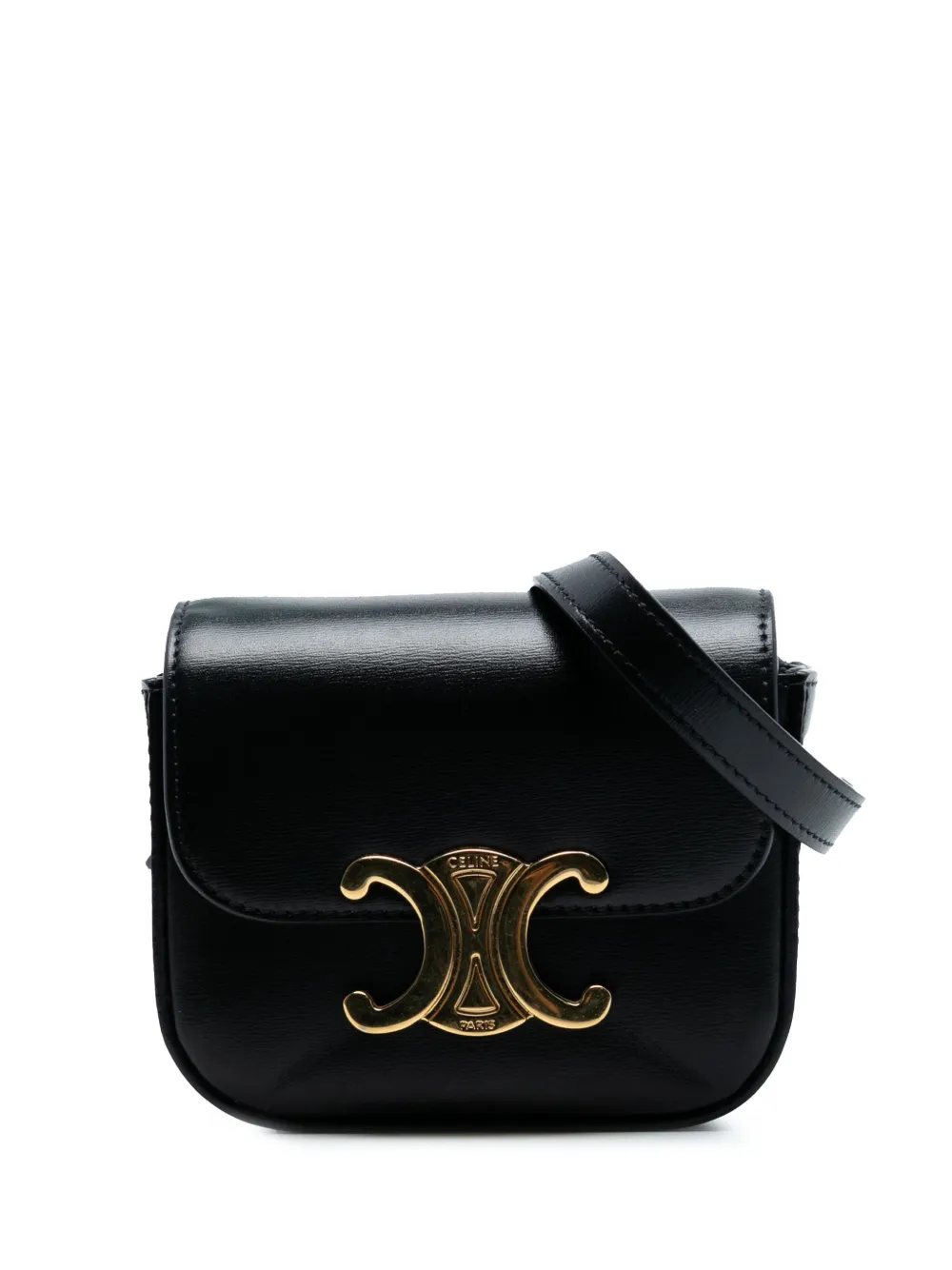 Celine Pre-Owned 2022 Mini Shiny Calfskin Triomphe crossbody bag - Nero