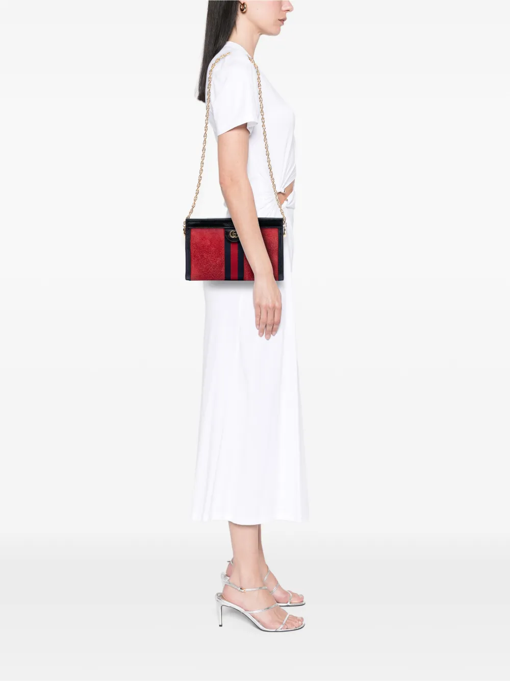  Gucci Pre-owned 2016-2026 Small Suede Ophidia Chain Crossbody Bag - Red 