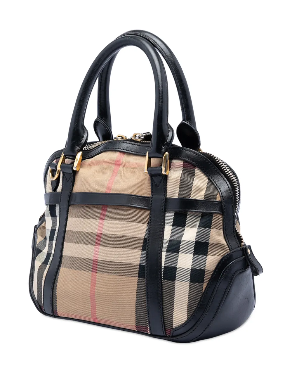  Burberry Pre-owned 2000-2017 Small Leather Trimmed House Check Canvas Bridle Orchard Satchel - Brown 