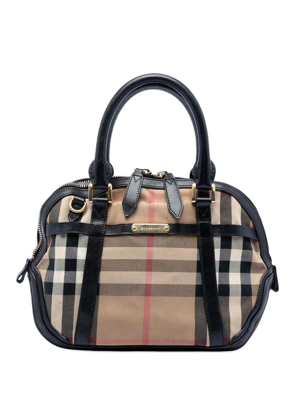 Burberry Pre-Owned 2000-2017 Small Leather Trimmed House Check Canvas Bridle Orchard satchel - Marrone