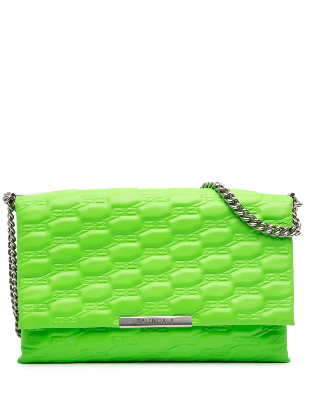 Balenciaga Pre-Owned 2022 Embossed Leather BB Monogram Chain Flap shoulder bag - Verde