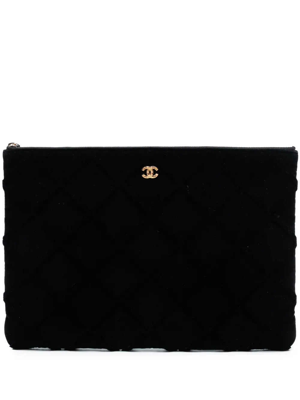 CHANEL Pre-Owned 2017-2018 Large Quilted Velvet O Case clutch bag - Nero