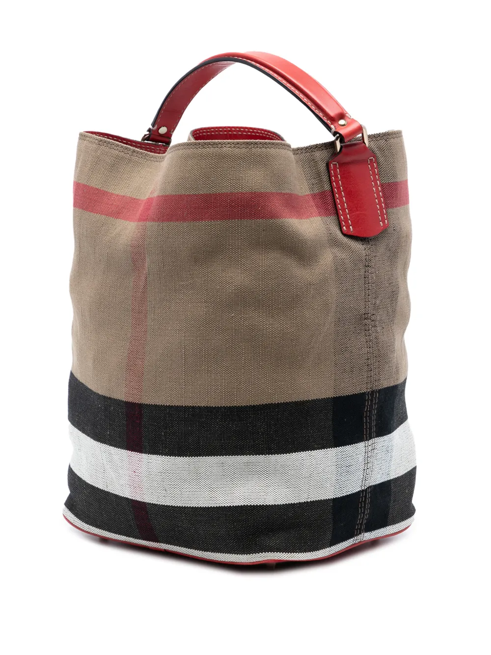  Burberry Pre-owned 2000-2017 Medium Mega Check Canvas Ashby Bucket Bag Satchel - Brown 