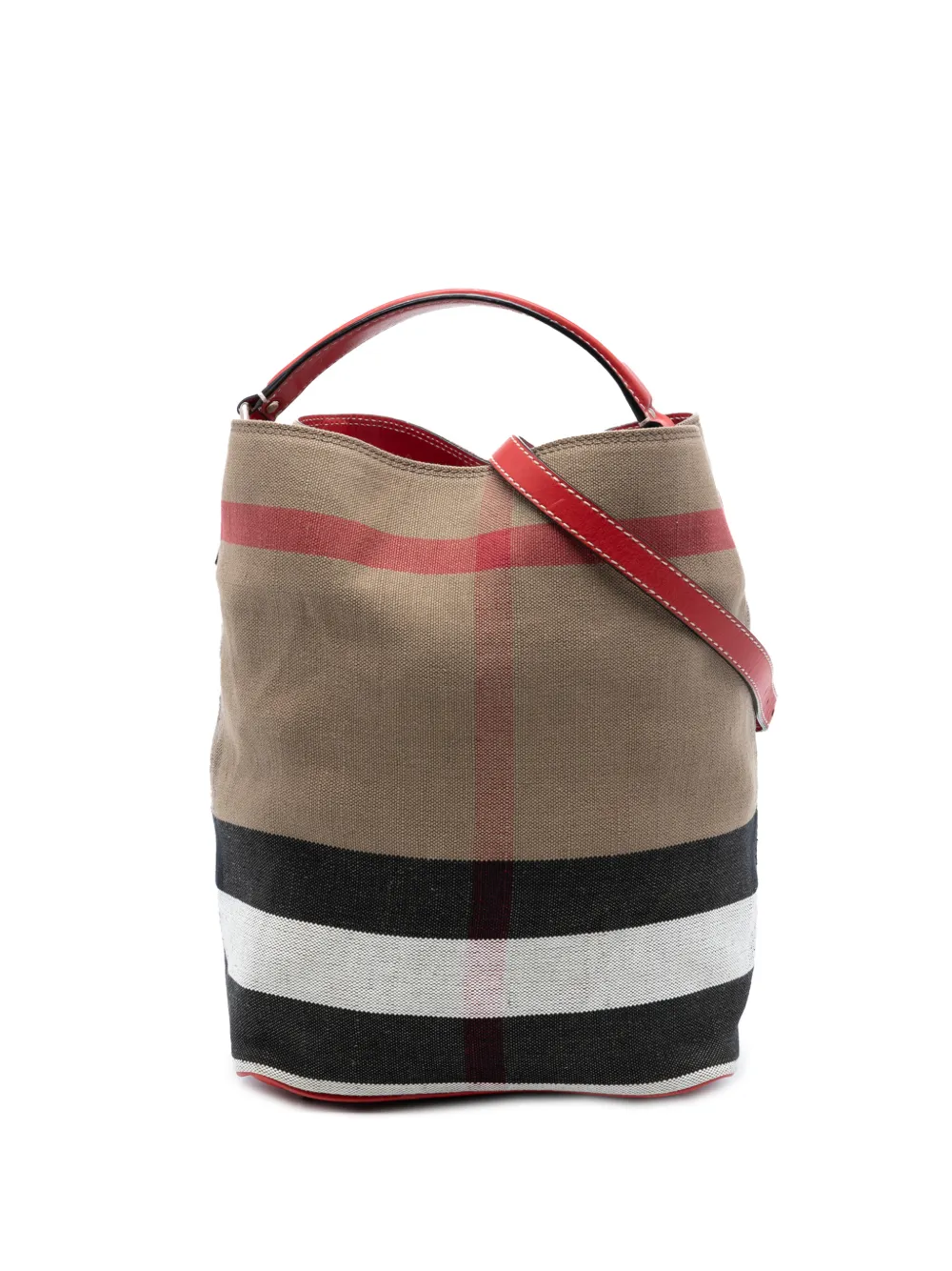 Burberry Pre-Owned 2000-2017 Medium Mega Check Canvas Ashby Bucket Bag satchel - Marrone