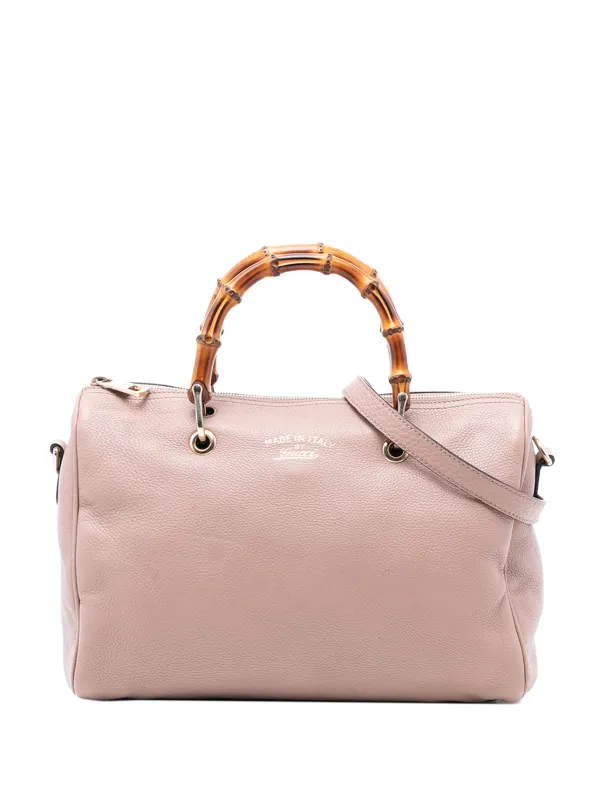 Gucci Pre-owned 2016-2025 Medium Calfskin Bamboo Shopper Boston Bag Satchel in Pink