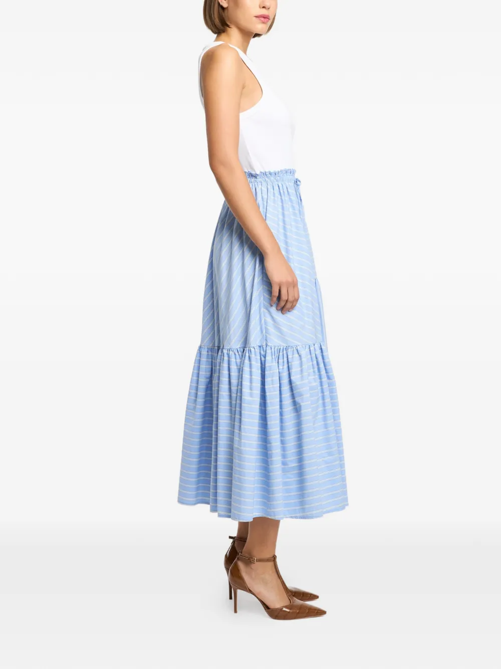  Cinq A Sept Robyn Striped Ruffled Midi Dress - Blue 