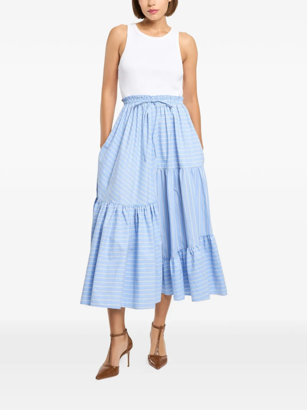  Cinq A Sept Robyn Striped Ruffled Midi Dress - Blue 