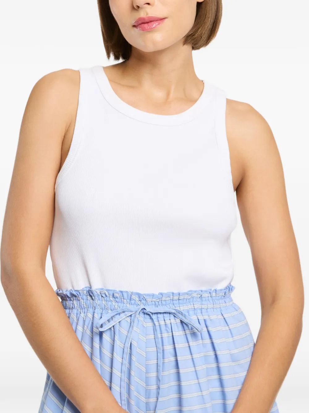 Cinq A Sept Robyn gestreepte midi-jurk met ruches Blauw