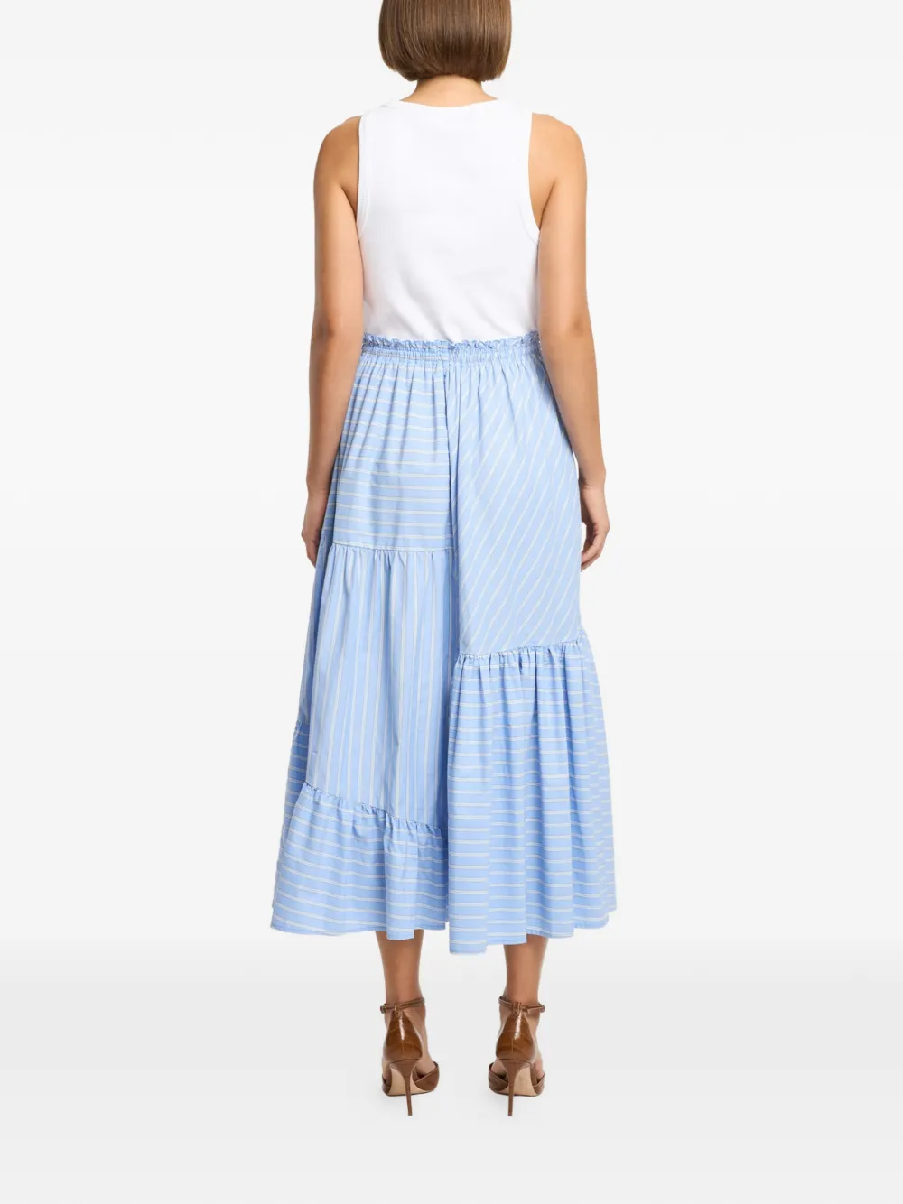 Cinq A Sept Robyn gestreepte midi-jurk met ruches Blauw