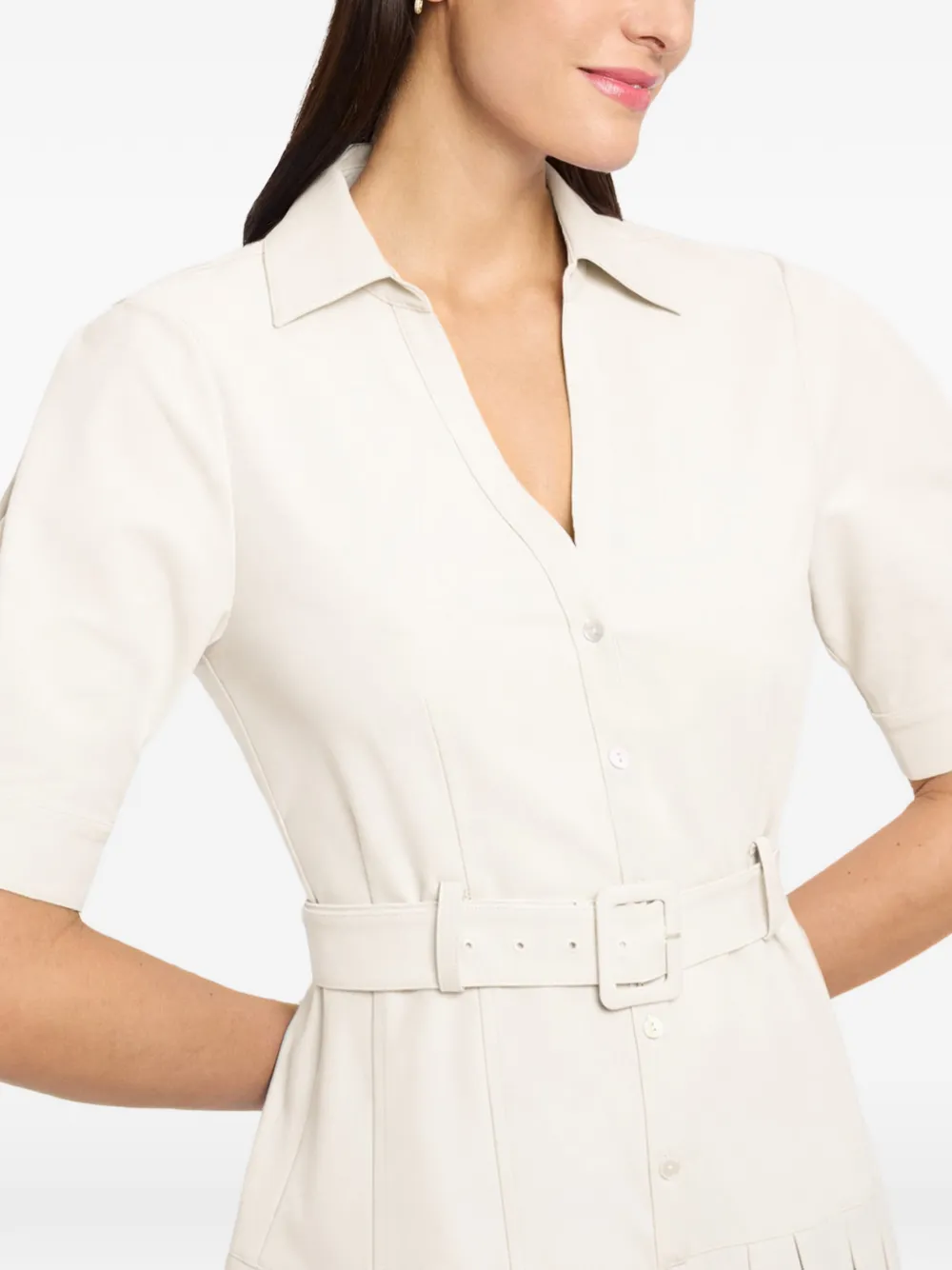 Cinq A Sept Moriah mini-jurk met ceintuur en plooien Beige