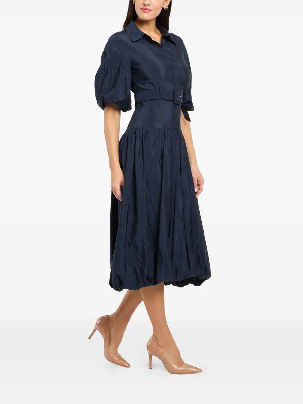 Cinq A Sept Daliah midi-jurk met pofmouwen en ceintuur Blauw