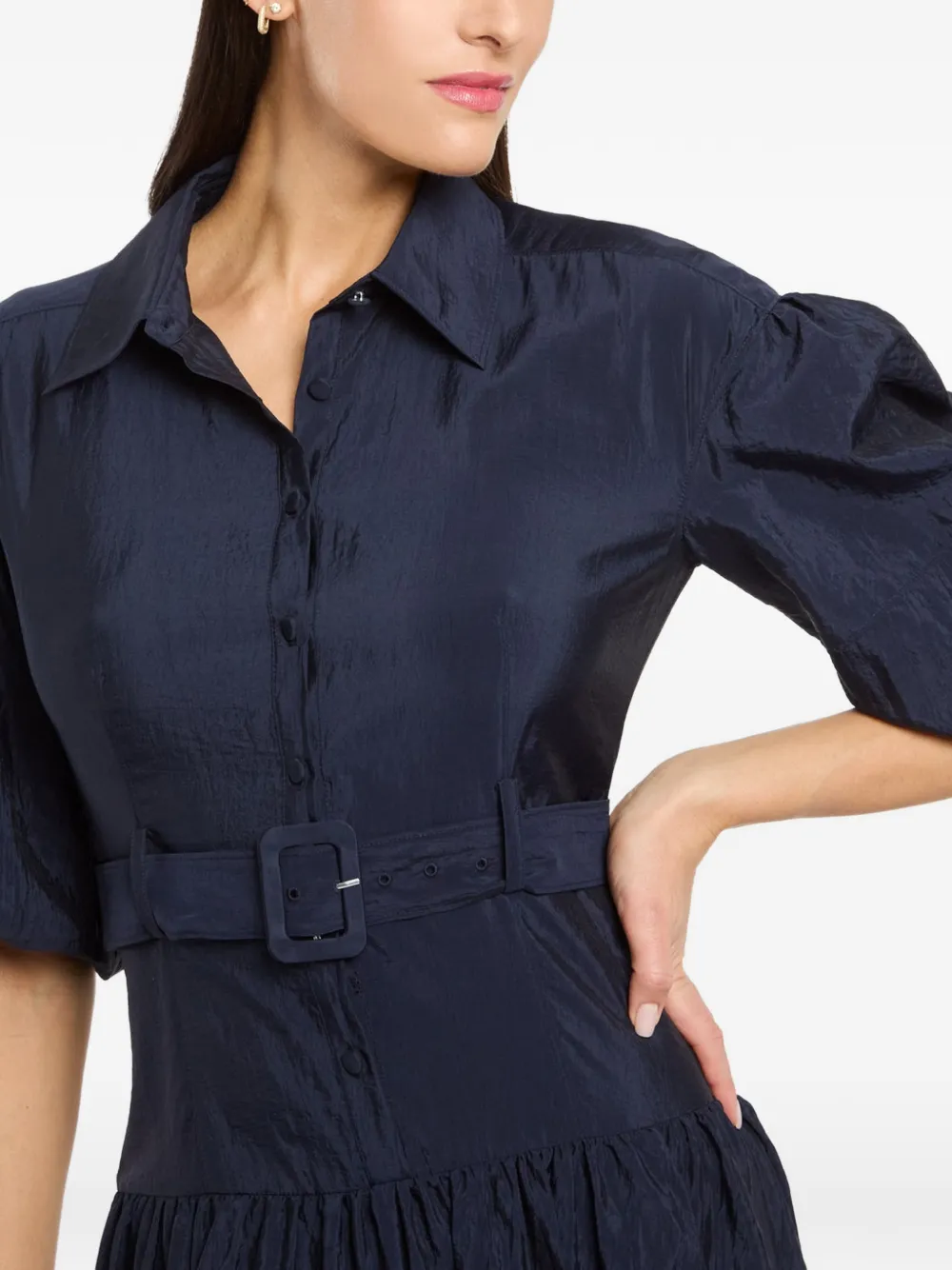 Cinq A Sept Daliah midi-jurk met pofmouwen en ceintuur Blauw