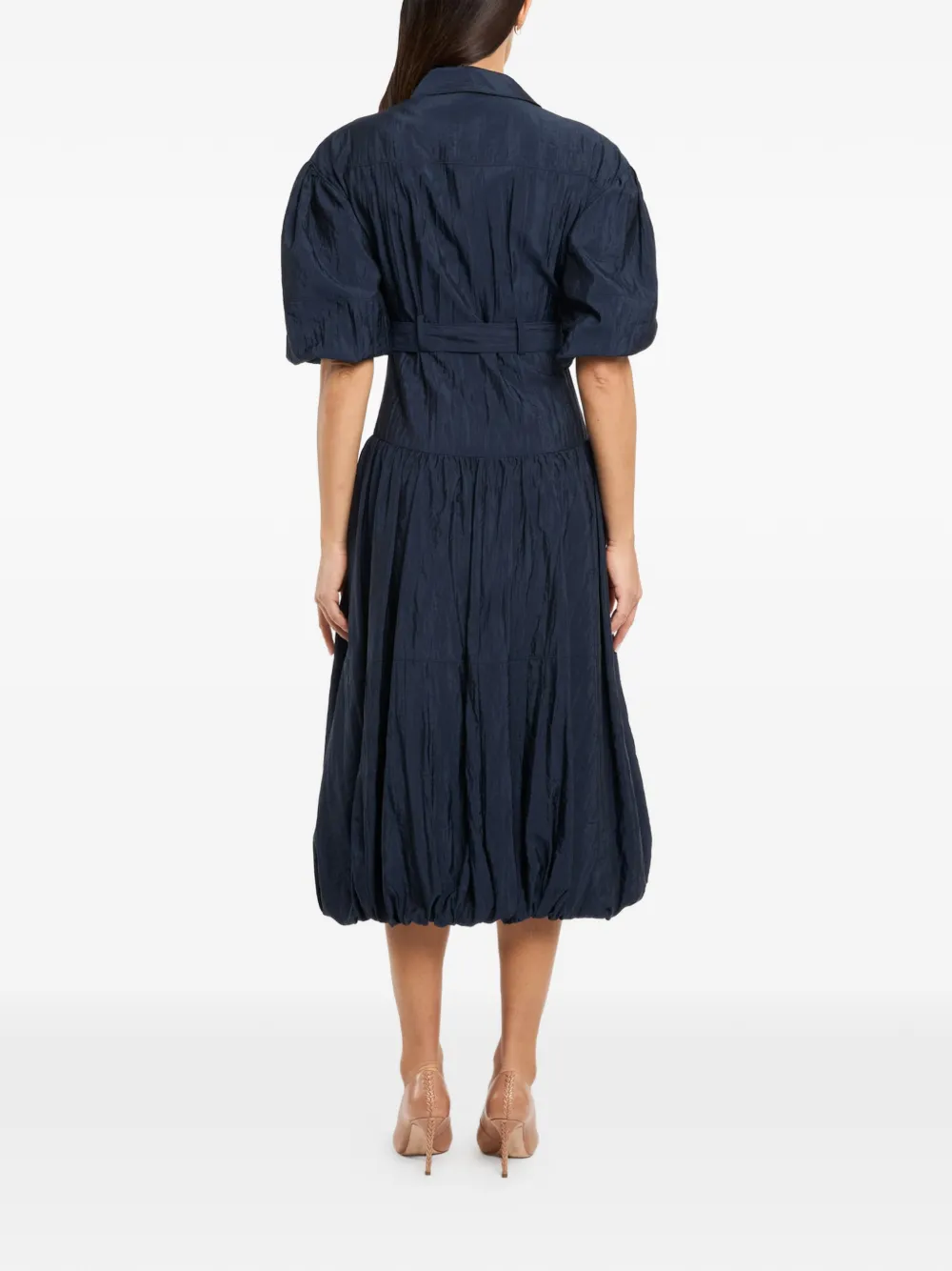 Cinq A Sept Daliah midi-jurk met pofmouwen en ceintuur Blauw