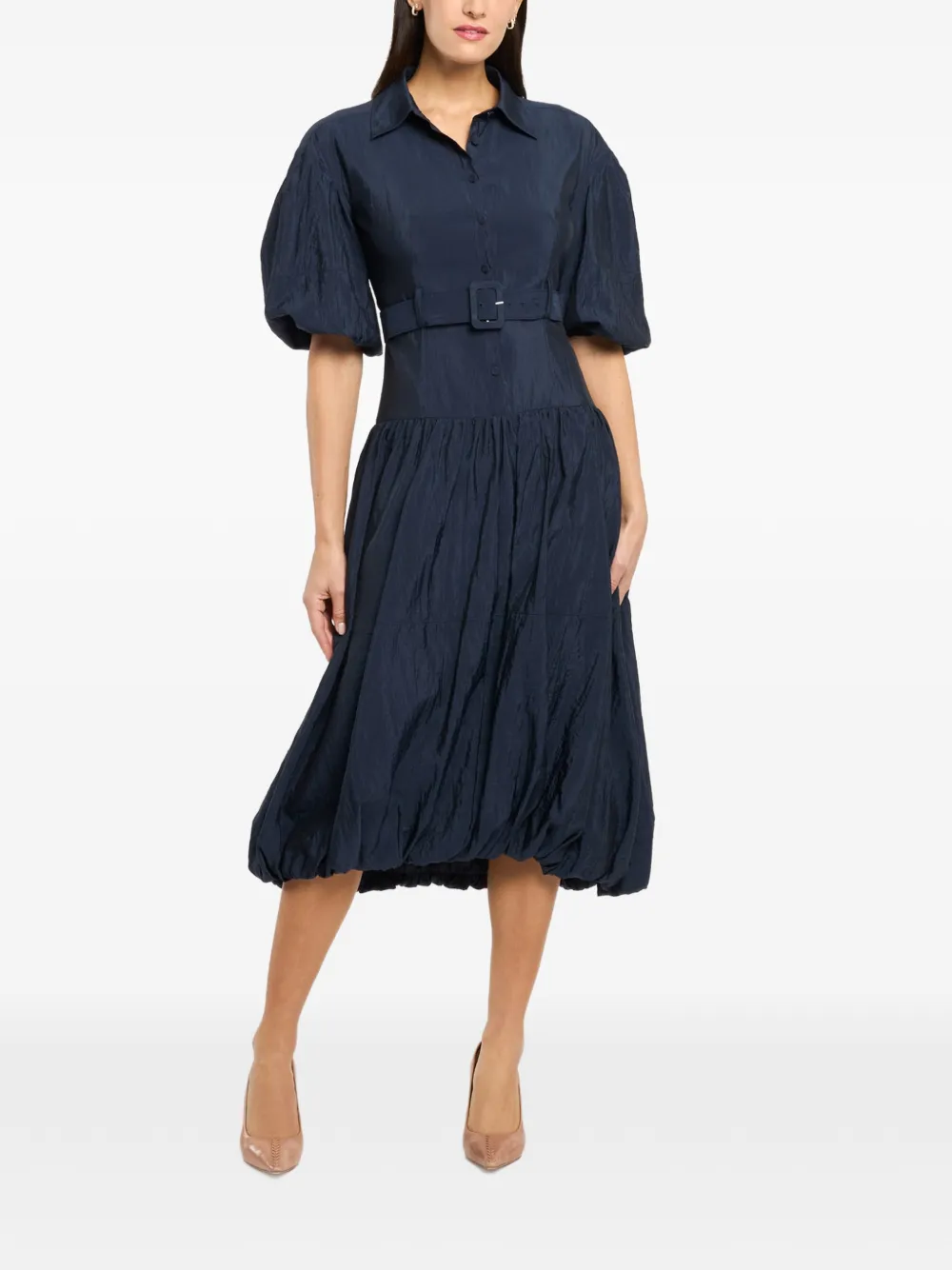 Cinq A Sept Daliah midi-jurk met pofmouwen en ceintuur Blauw