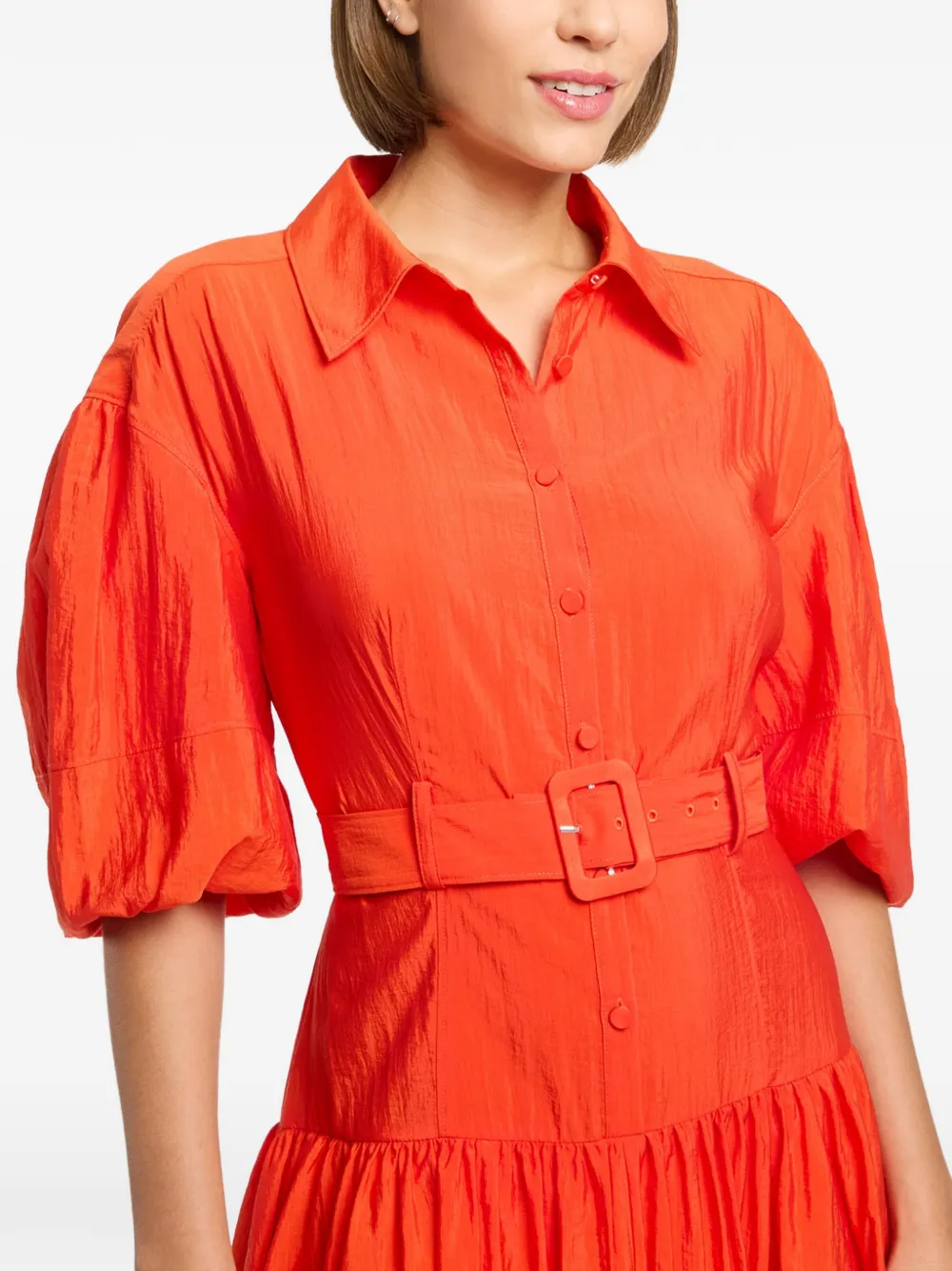 Cinq A Sept Daliah midi-jurk met ballonmouwen en ceintuur Rood