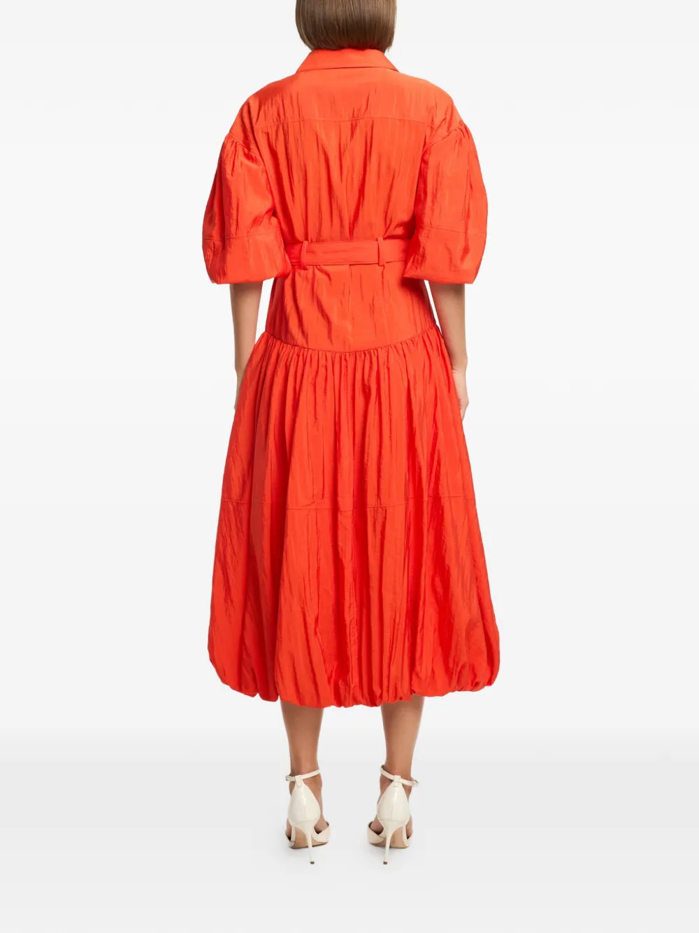 Cinq A Sept Daliah midi-jurk met ballonmouwen en ceintuur Rood