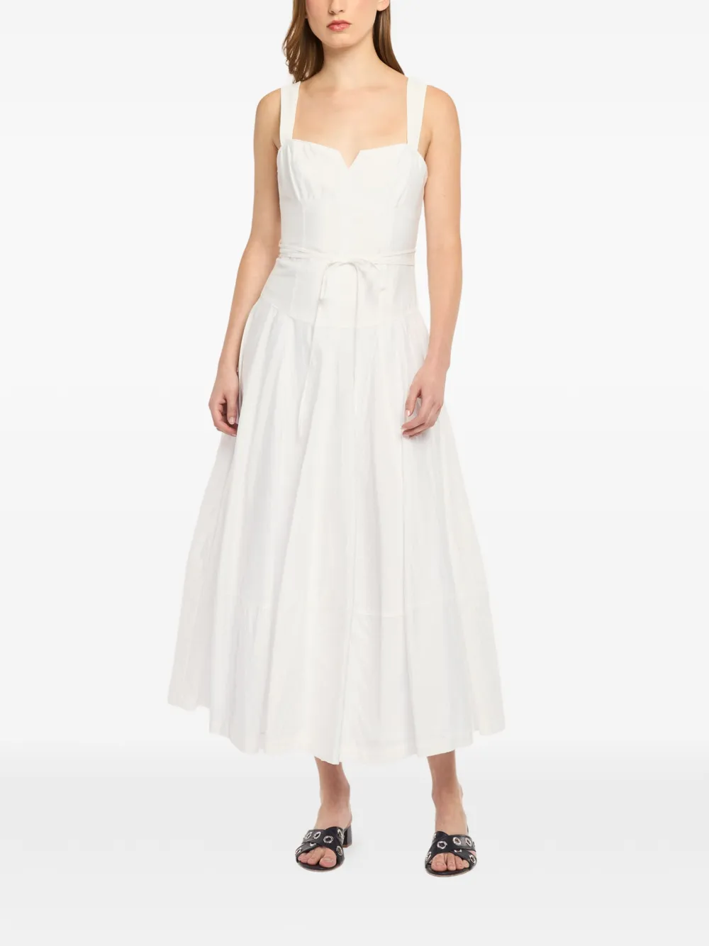 Cinq A Sept Jerome midi-jurk met sweetheart-hals en strik Wit