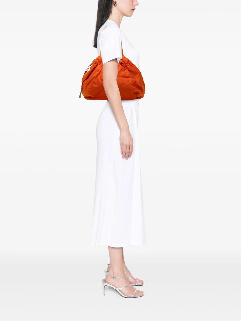 Prada Pre-owned 2013-2025 Tessuto Logo Drawstring Tote Bag - Orange 