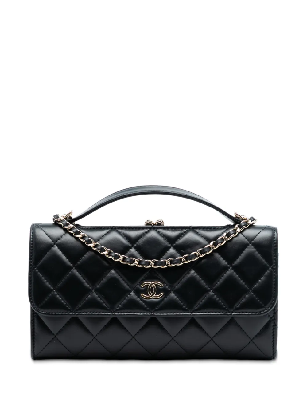 CHANEL Pre-Owned 2021-2025 CC Quilted Calfskin Kiss Lock Flap Phone Holder On Chain satchel - Nero