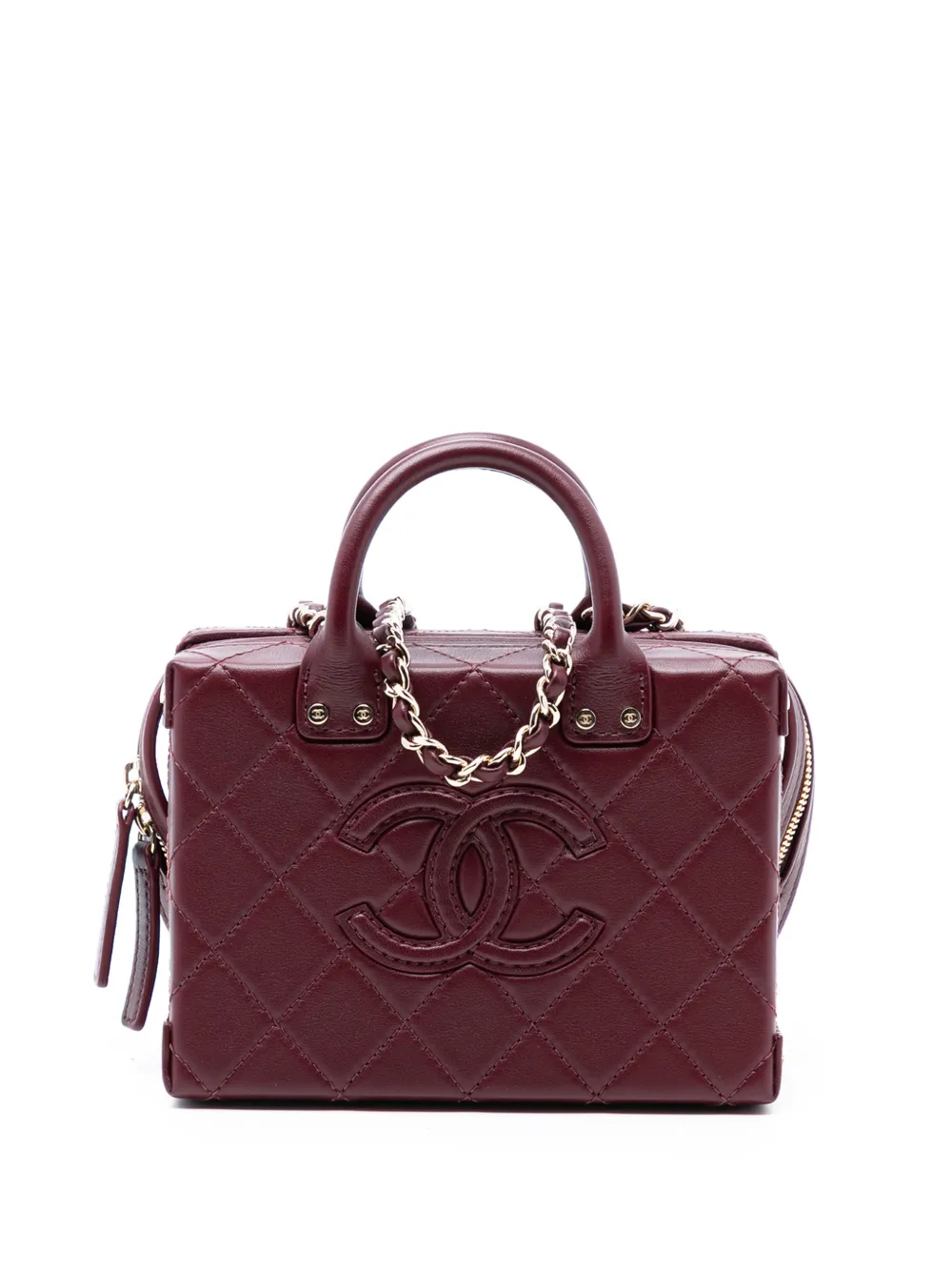 CHANEL Pre-Owned 2021-2025 Small CC Quilted Calfskin Top Handle Convertible Vanity Case satchel - Rosso