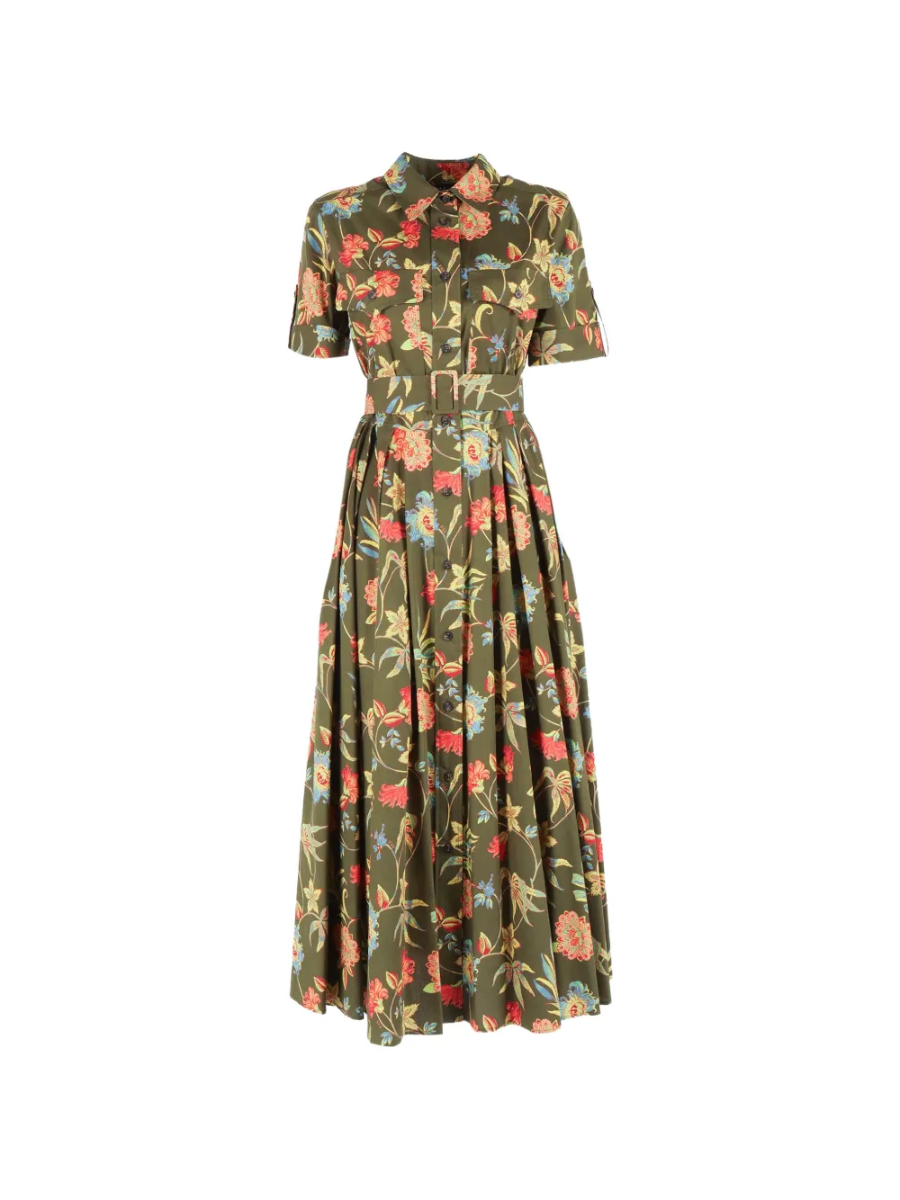 Fay floral belted midi shirt - Verde