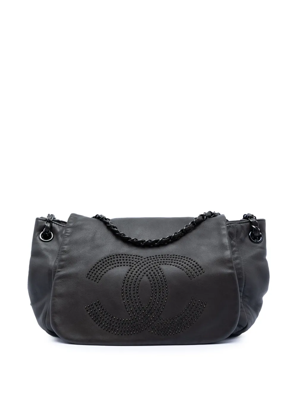 CHANEL Pre-Owned 2008-2009 Lambskin Studded CC Accordion Flap shoulder bag - Nero