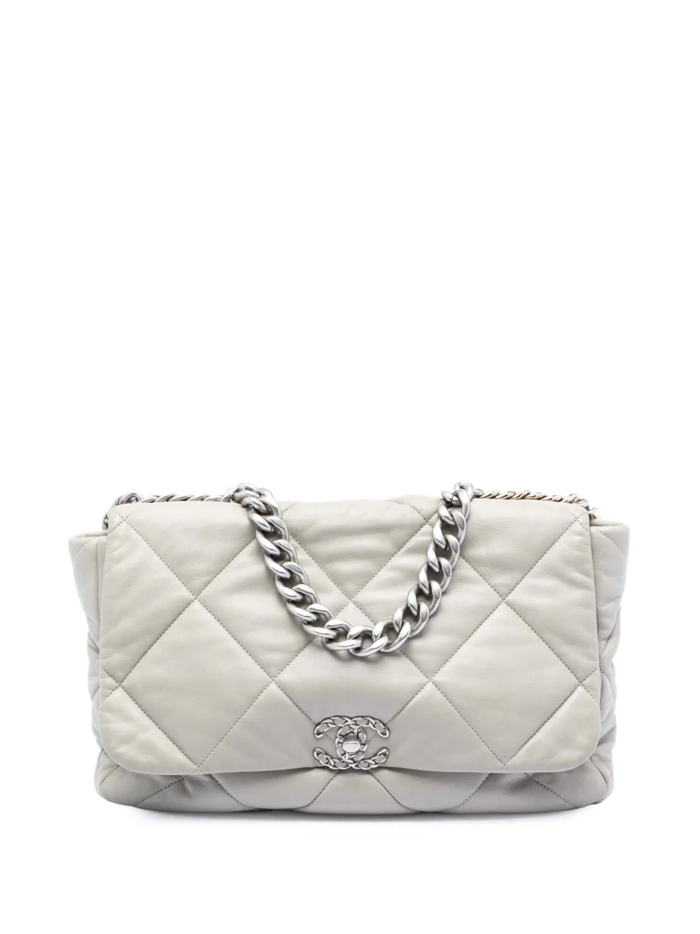 CHANEL Pre-Owned 2021-2026 Maxi Lambskin 19 Flap satchel - Grigio