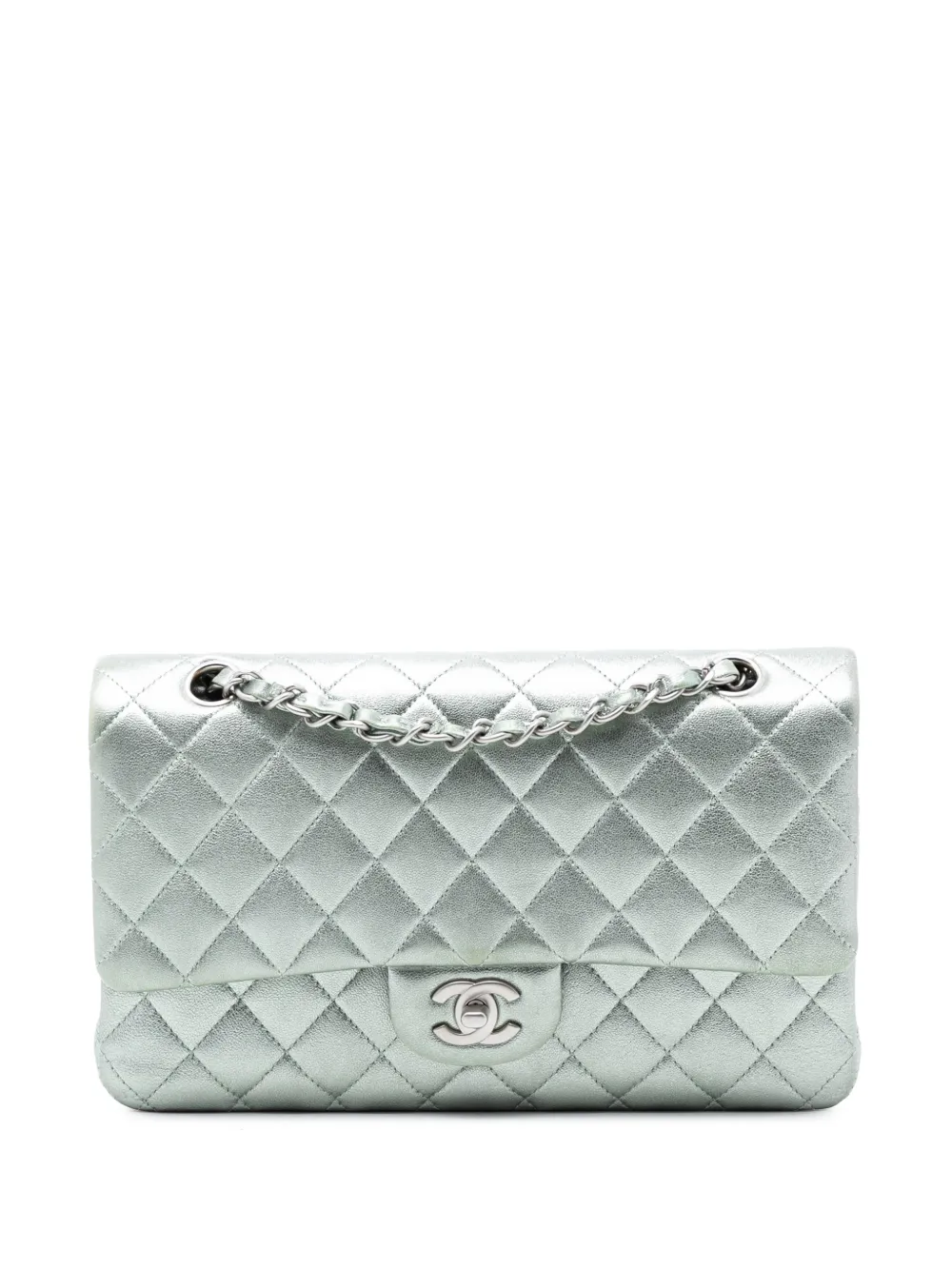 CHANEL Pre-Owned 2010-2011 Medium Classic Metallic Lambskin Double Flap shoulder bag - Verde