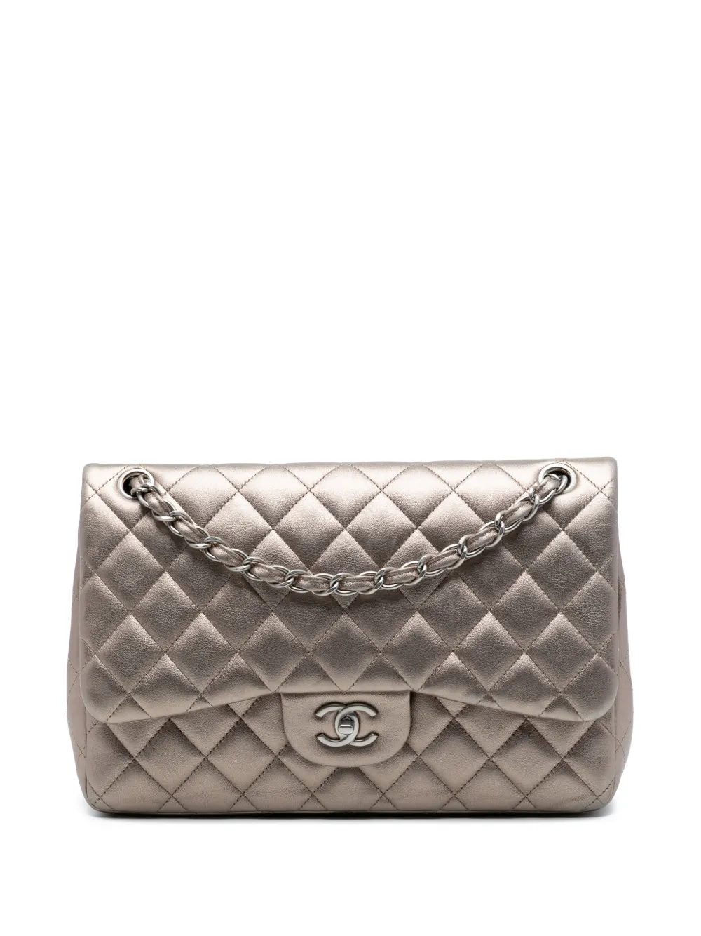 CHANEL Pre-Owned 2010-2011 Jumbo Classic Metallic Lambskin Double Flap shoulder bag - Marrone