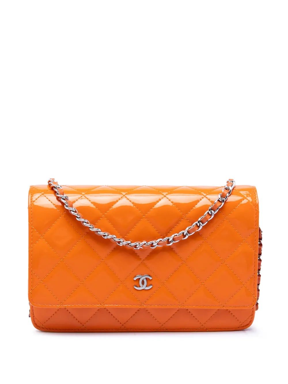 CHANEL Pre-Owned 2014 CC Quilted Patent Wallet on Chain crossbody bag - Orange