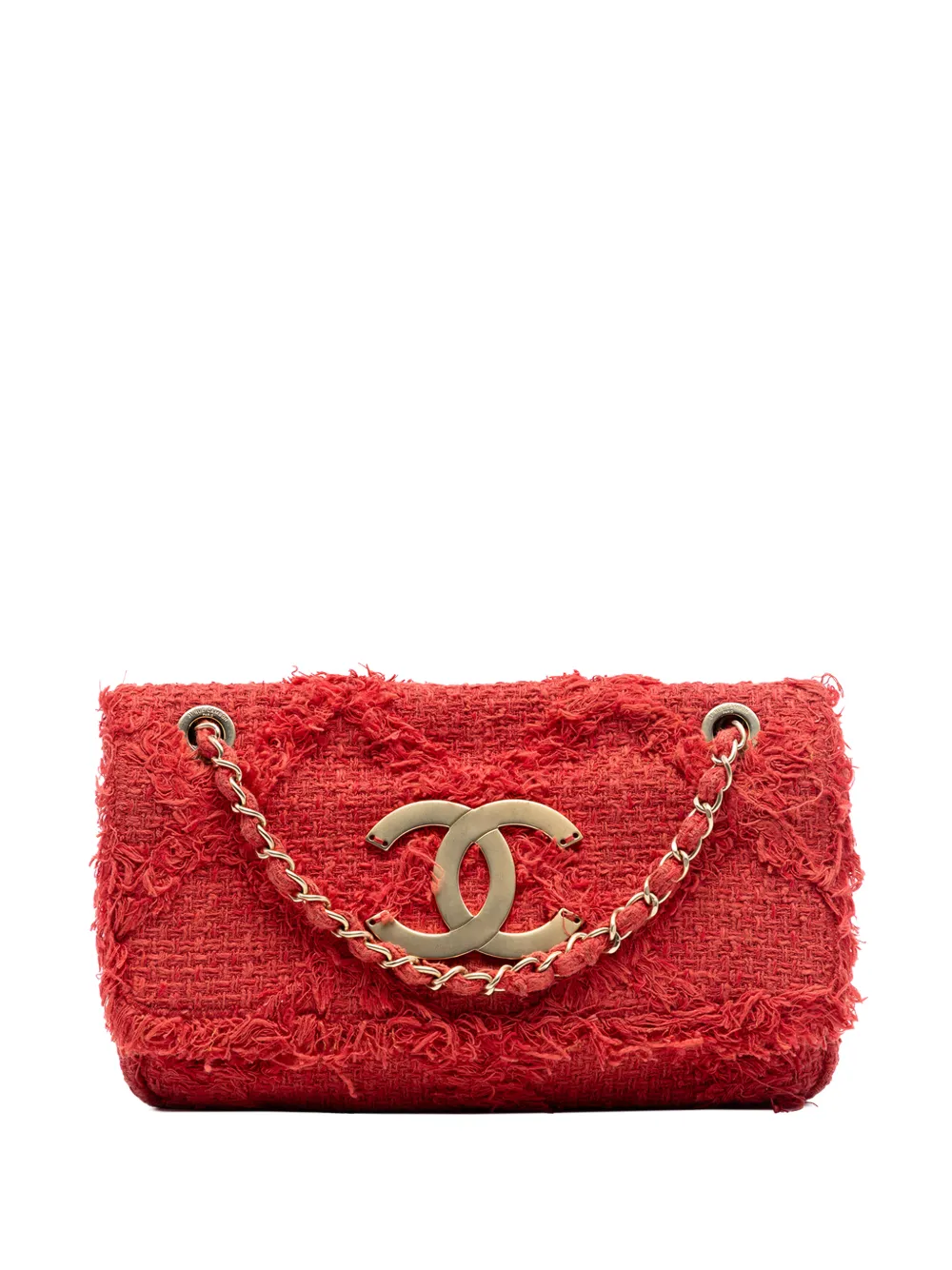 CHANEL Pre-Owned 2009-2010 Medium Tweed Diamond Stitch Nature Flap shoulder bag - Red