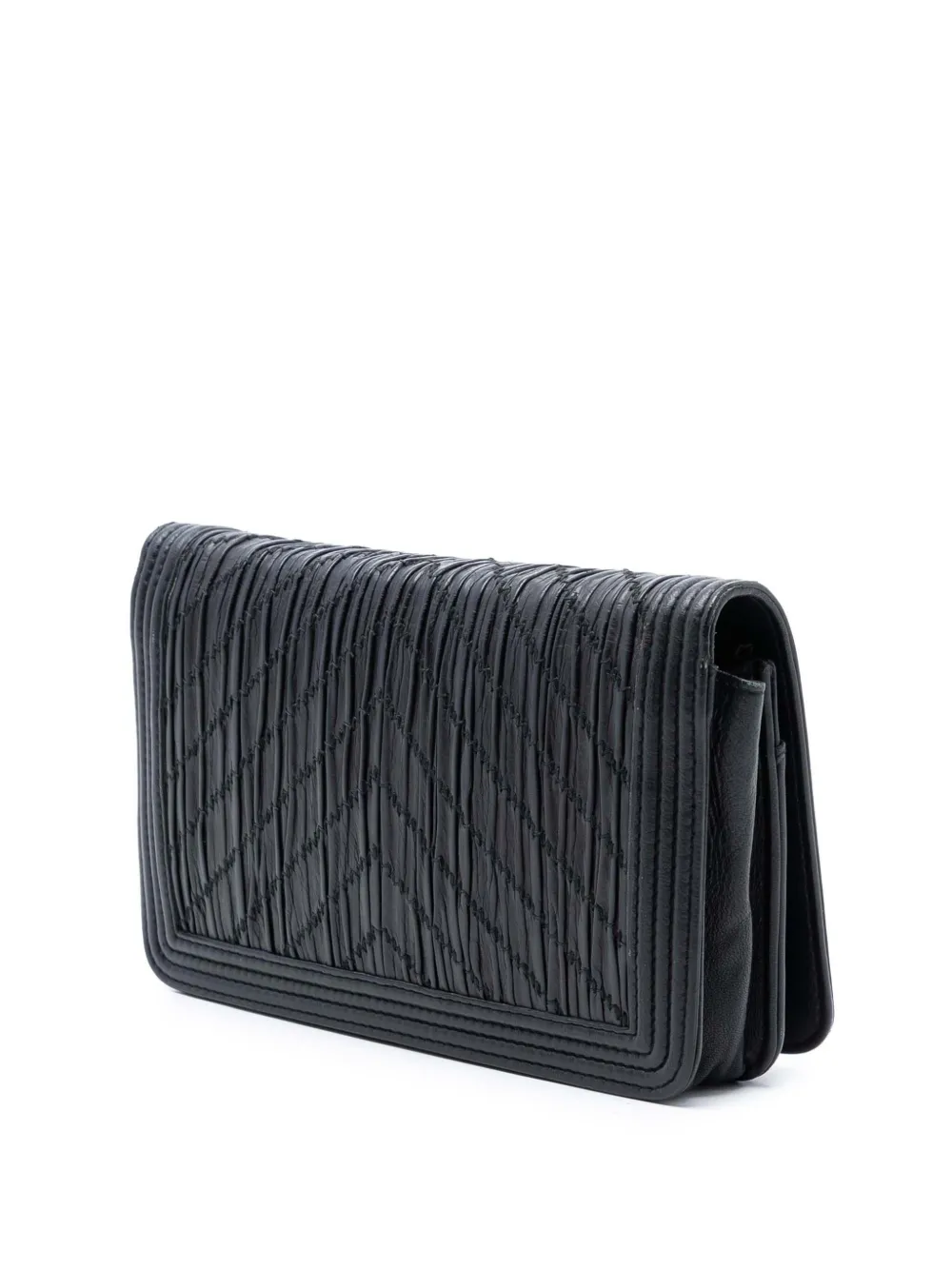 Chanel Pre-owned 2018 Pleated Crumpled Chevron Calfskin Le Boy Wallet On Chain Crossbody Bag - Black 