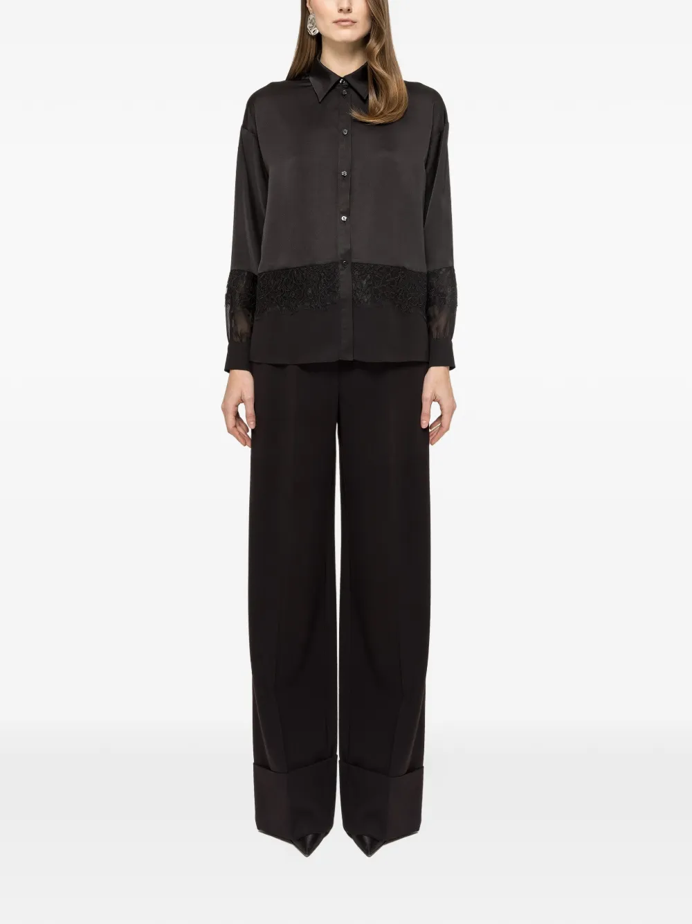  Nissa Camisa Con Panel De Encaje - Negro 
